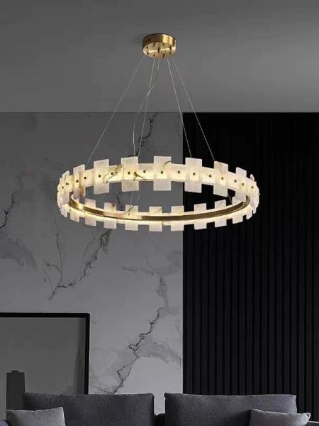 Décoration de la maison Cercle LED Luxe Modern Pendant Light Chandelier Alabaster Produits d'éclairage
