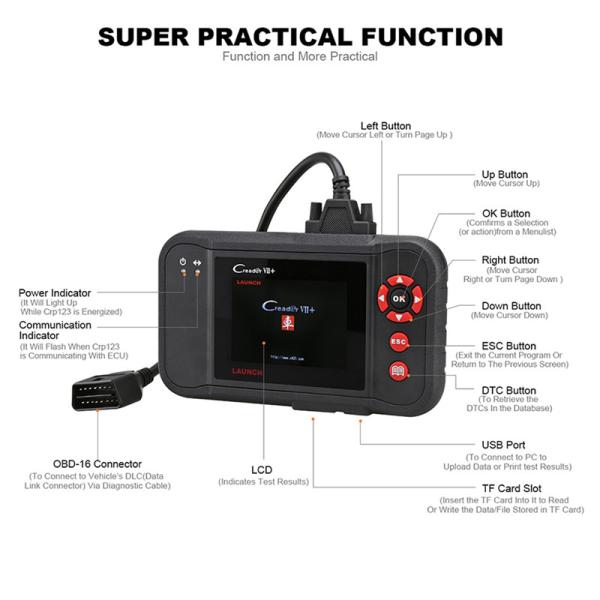 Launch X431 Creader VII+ ( CRP123) Auto Code Reader EOBD OBD2 Scanner Scan Tool Testing Engine/Transmission/ABS/ Airbag