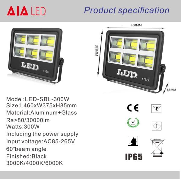contemporary aluminum 60degree led flood lights COB 300W Flood light for park square