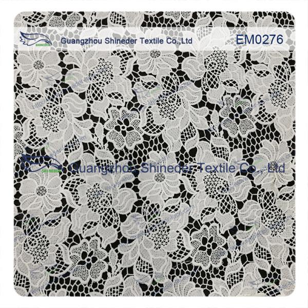 Mesh polyester lace Fabric White Flower  Embroidered Lace material for girls dress