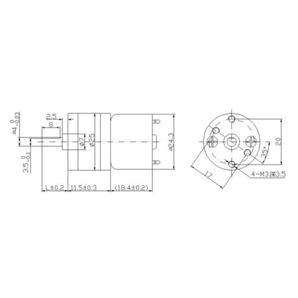 0.54A Micro Metal Gear Motor 25mm 12V 24V Parallel Shaft DC Gearmotor ROHS