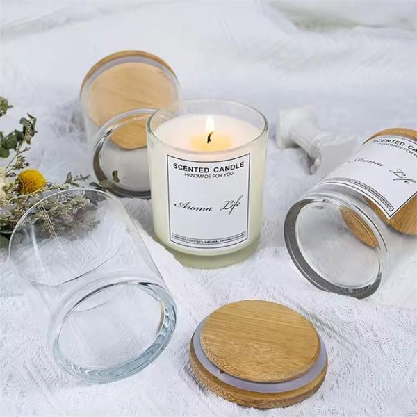 12oz 10oz Custom Candle Vessels Luxury Empty Glass For Candle Making With Wooden Lid