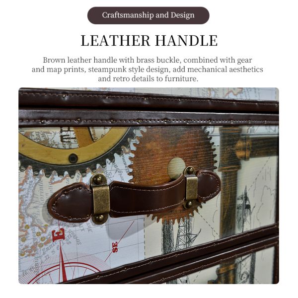 Nidea #8517 Vintage Antique Rustic Luxury Classic Chest Cabinet with Hand-Painted Design Patterns, 6-Drawer Living Room Cabinet