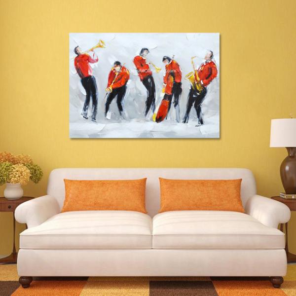 Grande tela contemporânea do poliéster dos povos da música das pinturas a óleo para a decoração da parede da sala de visitas