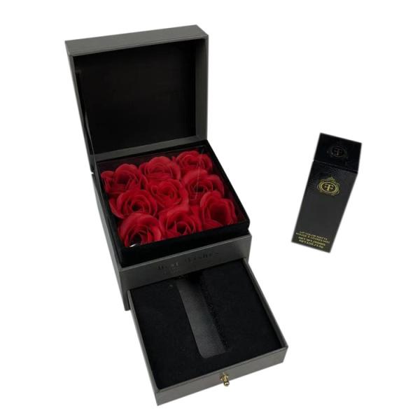 Fabricación a mano Flor al por mayor Lápiz labial Papel de cartón duro Casilla de regalo de lujo de San Valentín Embalaje con cajón