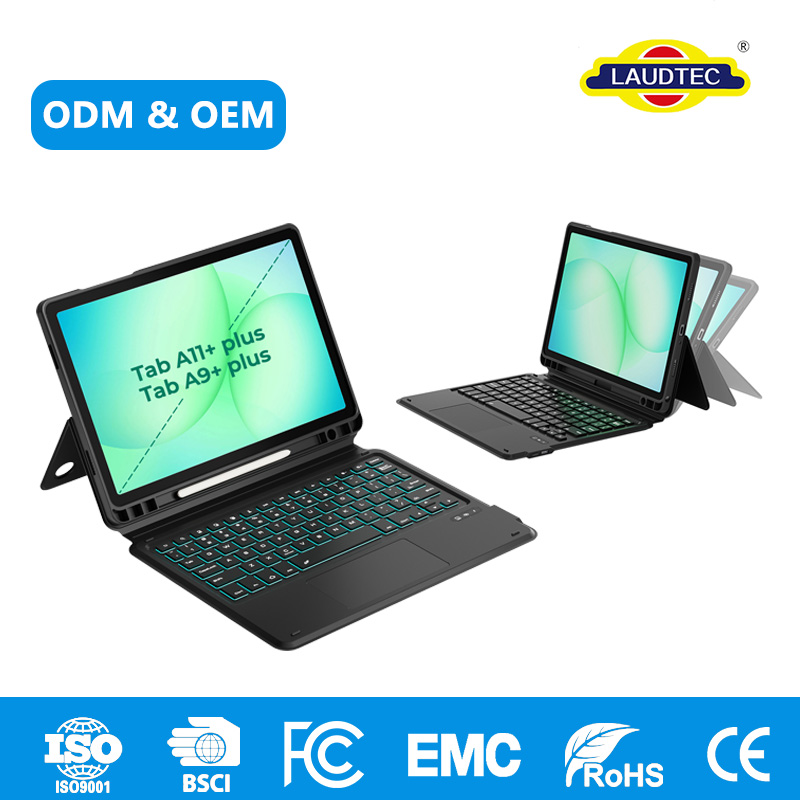 Rugged Keyboard Case for Samsung Tab A9+/A11+ 7Color Backlit Trackpad S Pen Holder Durable Cover OEM/ODM Customizable