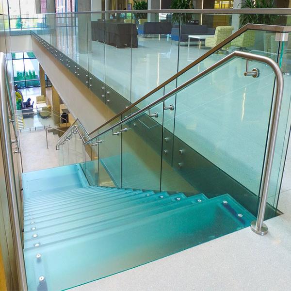 Residential Commercial Steel Stringer Unti - Skid Frosted Glass Stair Stainless Steel Glass Staircase