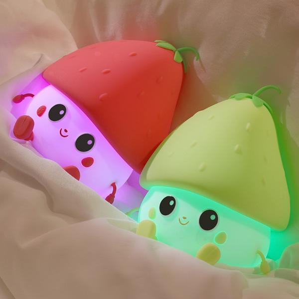 Night Light For Kids Cute Silicone Nursery Strawberries Lamp For Baby And Toddler Kawaii Bedside Timer Lamp For Kid Room