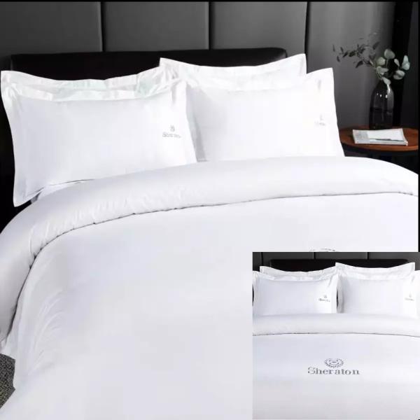 Custom Duvet Cover and Sheet White 100% Cotton Bedding Set for Luxury Hotel Comfort