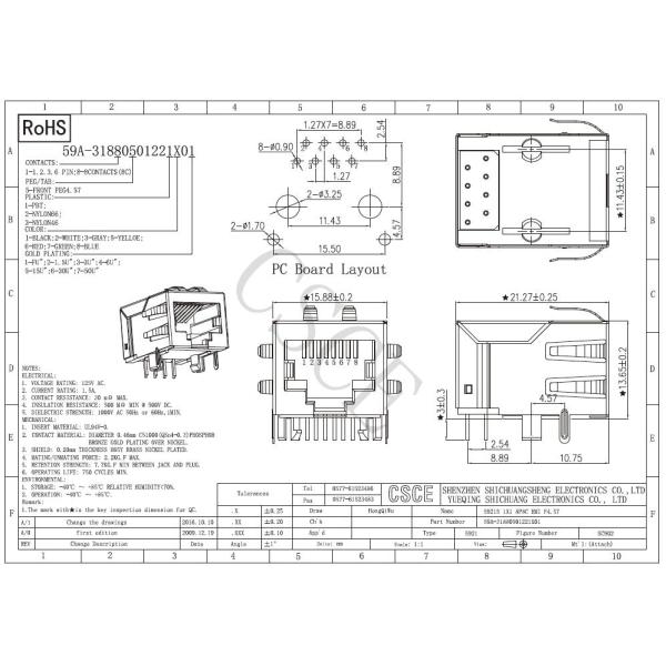 Metal Shielded RJ45 Connector Contact Resistance 30 Milliohm Max With EMI Fingers