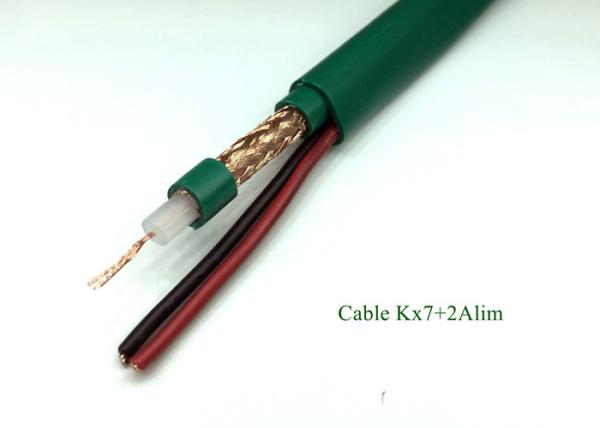 Kx7+2 Alim Siamese Coaxial Cable , Siamese Cable For CCTV Green PVC Jacket
