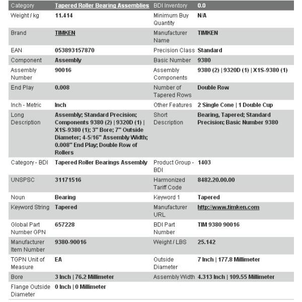taper roller bearing TIMKEN 9380-90016