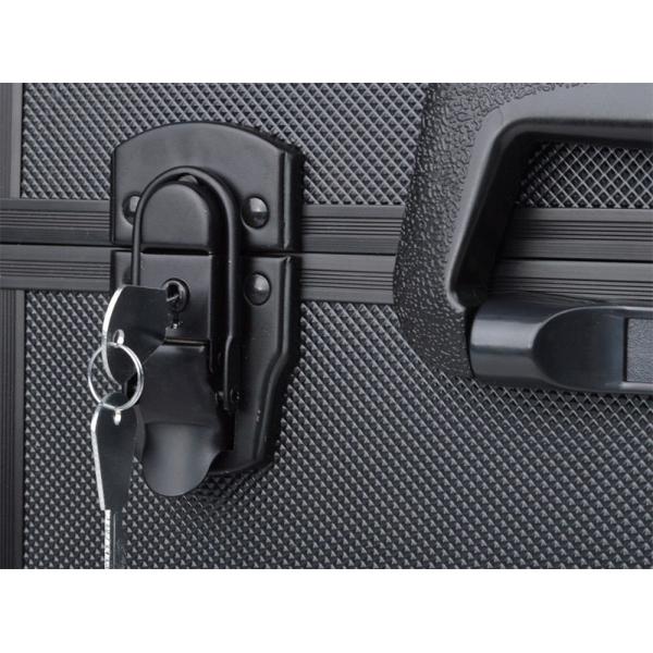 Black Aluminum Makeup Cosmetic Jewelry Storage Case Box Lockable w Tiers Strap