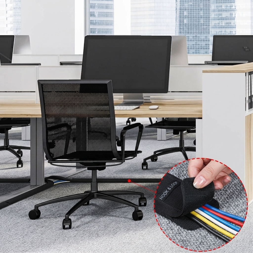 Carpet Cord Cover with Hook & Loop Grip for Secure Cable Management - Reusable & Residue-Free Durable Nylon Construction