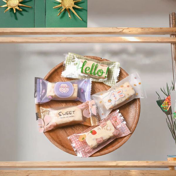MOQ 1000Pcs Hot Seal Bags Handmade Candy Nougat Biscuit Packaging 4x9.5cm Food Grade Plastic Disposable Back Sealed Bag