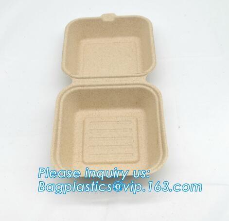 Compartment hinged container sugarcane bassage pulp food serving box 750ml bassage take out container bagplastics packa