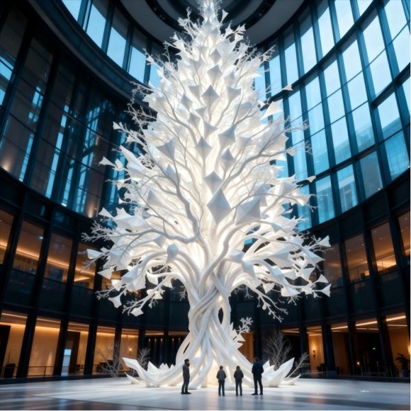 Luminous Fiberglass Geometric Tree Sculpture-Modern LED Lifelike Interior Art for Hotel Lobby & Commercial Spaces