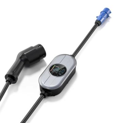 Type 2 IEC Adjustable Current Pilot Lamp OLCD Portable AC EV Charger Waterproof