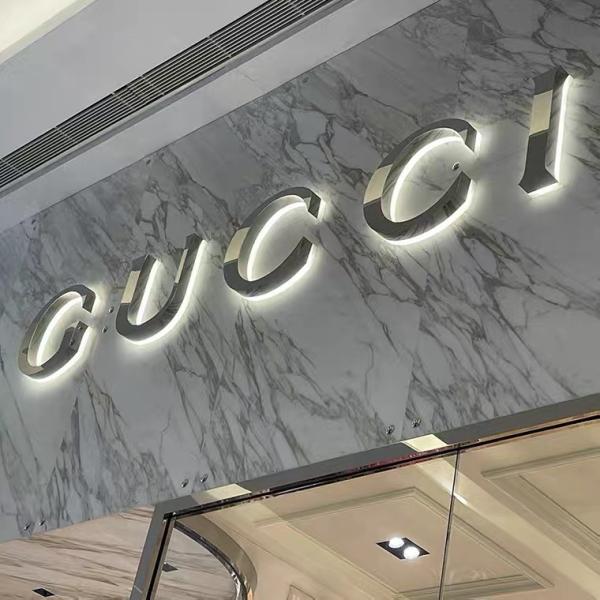 Factory Custom Gold Color Stainless Steel Shop Brand Studio Name Golden 3D Backlit Logo Sign