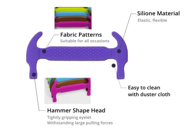 Hammer Shape Silicone No Tie Shoelaces , Unisex Tieless Shoe Strings