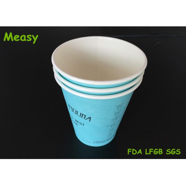 12OZ Teal Color Hot Paper Cups With Black Letter Printings , Takeaway Coffee Cup