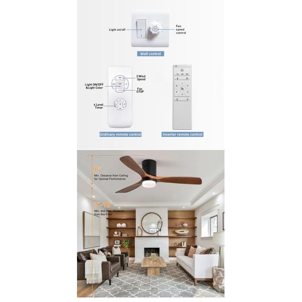 Industrial Style 65 watt Wooden Blade Ceiling Fan 90lm/w 120v ceiling fan lamp