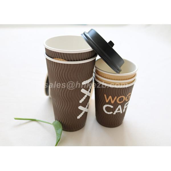 Printed Kraft Paper Cups 16oz , Insulated Black Ripple Coffee Cups For Hot Beverage