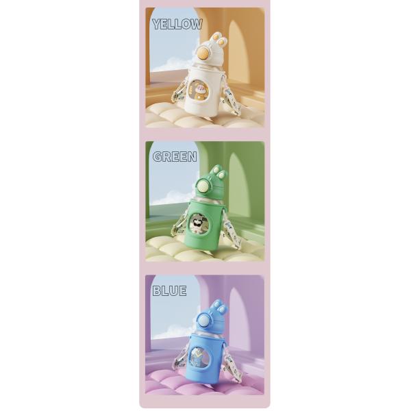 Kids School Water Bottle with Cartoon Design Strap and Thermal Insulation Performance
