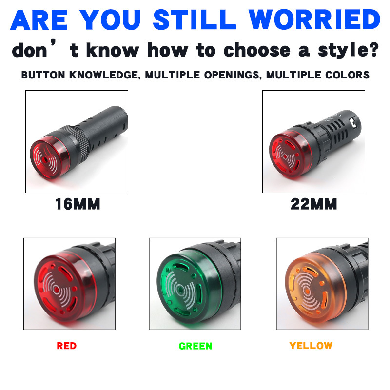 Acousto-Visual Alarm LED Buzzer Switches 16mm & 22mm Push Buttons with Loud Intermittent Light Max. 20A Current IP65 Level