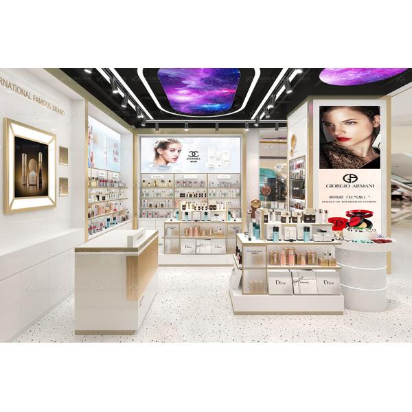 Powder Coated Beauty Shop Furniture Fitting Glass Wooden Gondola Shelving
