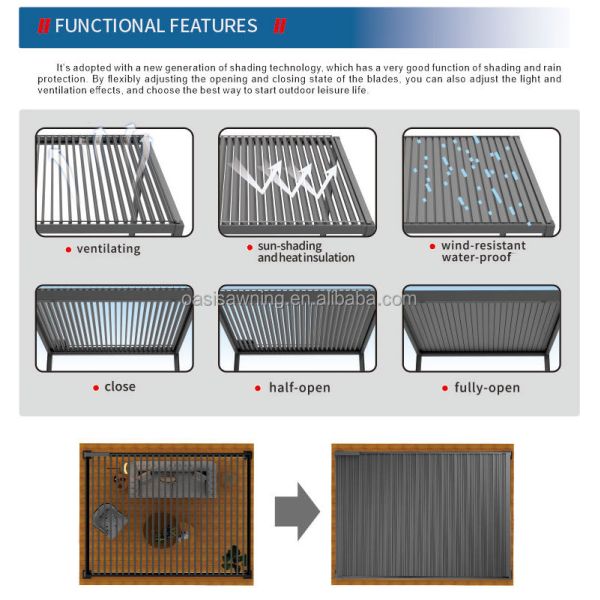 Bas prix de haute qualité monté en aluminium balcon couverture de patio toit motorisé à voûte bioclimatique pergola