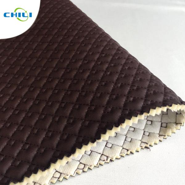 Black Quilted Leather Fabric Environmental Friendly Furniture Upholstery