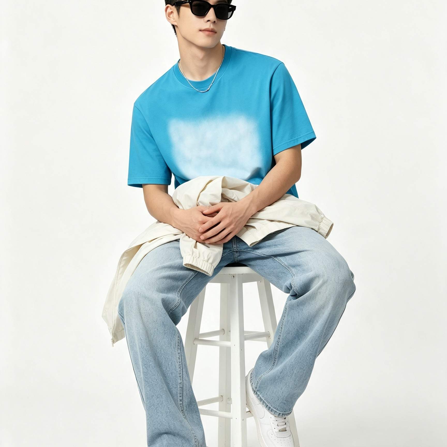 Men’s Oversized Gradient Spray-Wash Cotton T-Shirt 270GSM Casual Streetwear Top