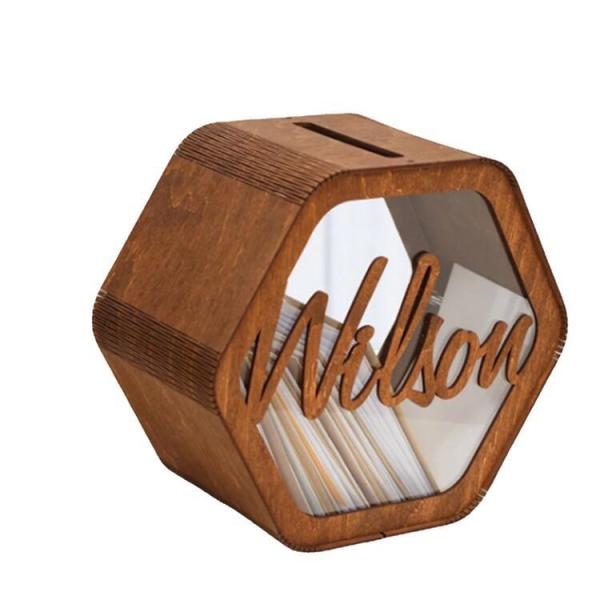 Amazon vente à chaud boîte de rangement de cartes de mariage en bois avec fenêtre en PVC, boîte de rangement de cartes-cadeaux