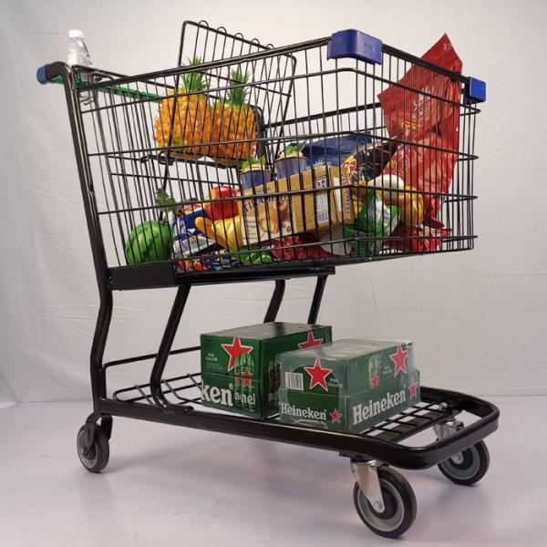 American Style Black Steel Shopping Cart Electrophoretic Metal Shopping Cart