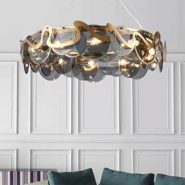 JYLIGHTING Postmodern Chandelier Nordic Creative Circle Ring Grey White Glass Pendant Light for Dining Room Modern Pendant Light