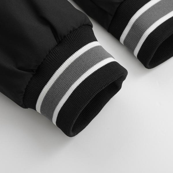 Logotipo de impresión al por mayor en blanco de poliéster plano negro bombarderos niños de béisbol chaqueta universitaria para hombres