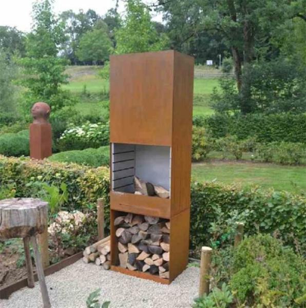 Rectangular Rusty Corten Steel Fireplace Wood Storage