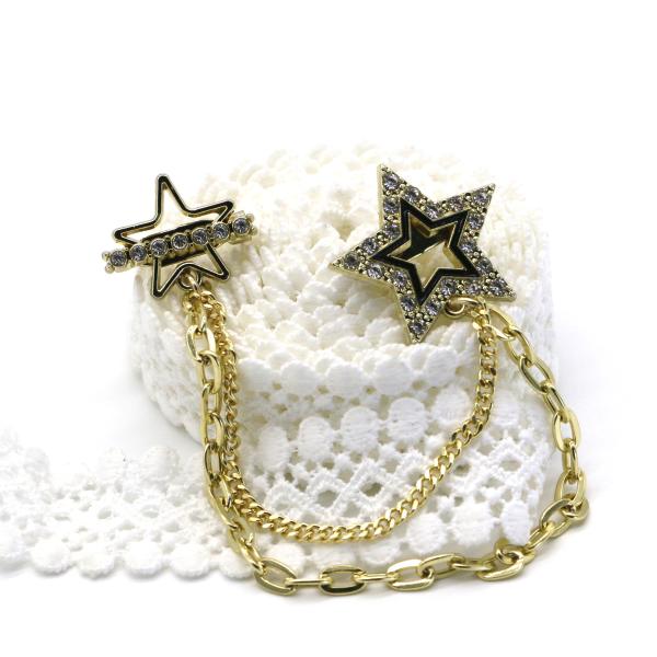 Hollow Shirt Collar Pin Chain Pentagonal Stars Inlaid Crystal Diamond