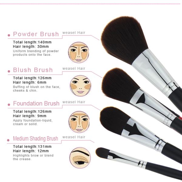 Wood Handle Travel Size Makeup Brushes In Pink Waterproof Bag