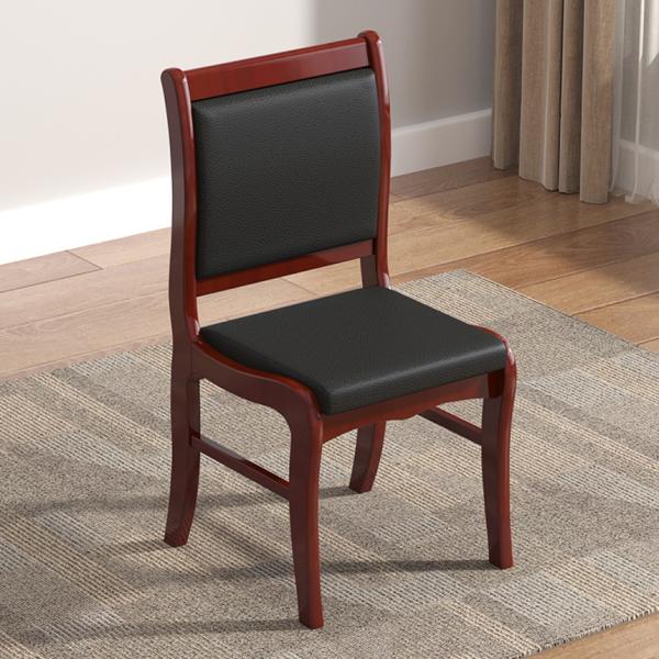 Classic Solid Wood Meeting Guest Chair with Durable Black Leather Cushion Durable Office Visitor Chairs for Wood Office Chairs