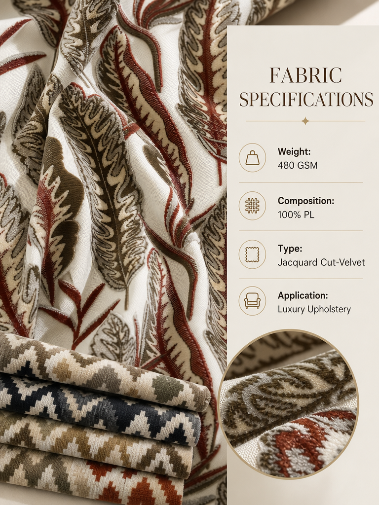 Breathable Quick Dry Jacquard Velvet Sofa Fabric 480GSM 142CM Moisture Wicking Upholstery