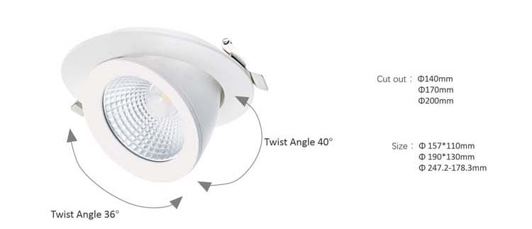 Ветроуловитель Downlight 40W 30W 20W 50W СИД УДАРА шайбы стены карданного подвеса ротатабельный