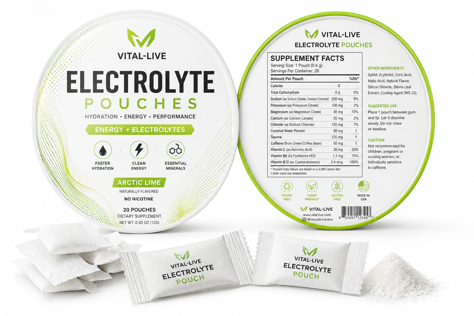 Pre Workout Electrolyte Pouches With 20 Pouches Per Bottle For Sports Nutrition