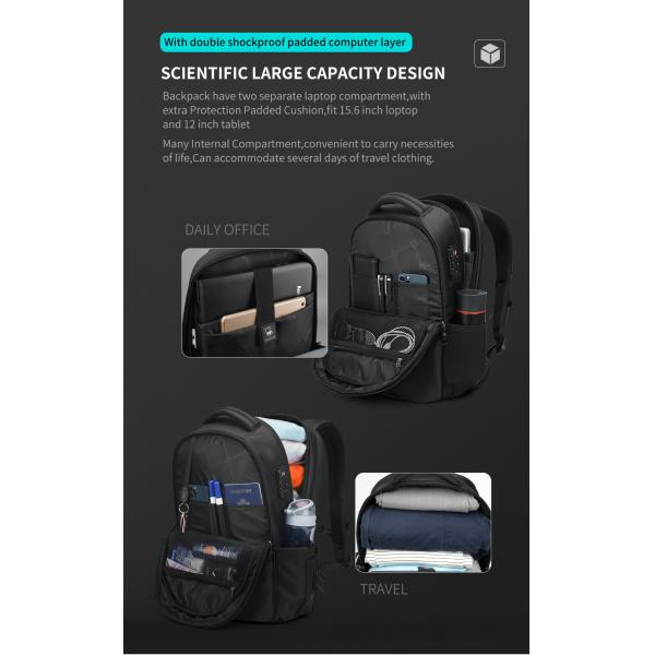 T-B3105 4A Expandable Men Outdoor Business Travel Backpacks Carry On With Usb Anti Theft