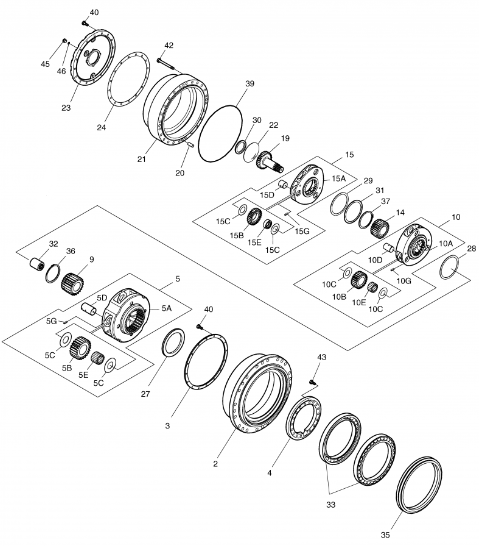 Коробка передач уменьшения перемещения коробки передач 404-00098C перемещения экскаватора DX300-7
