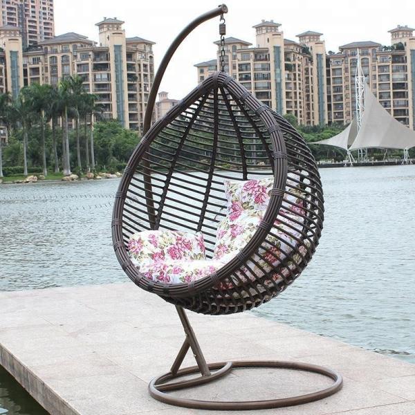 Waterproof Outdoor Wicker Furniture Swing Chair in Water Drop Shape with Metal Frame
