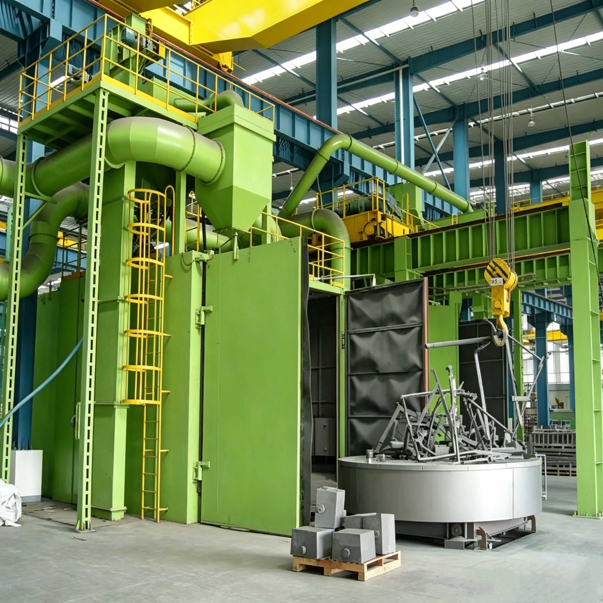 Big Rotary Table Shot Blasting Machine For Large Heavy Metal Parts Blasting