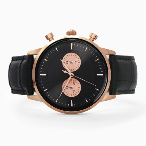 Custom Stainless Steel Chronograph Watch 40x11mm Crocodile Leather Watch