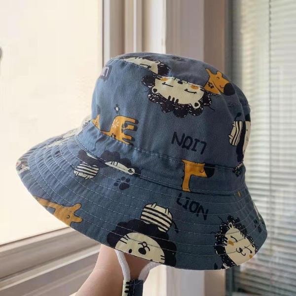 2022 Summer Plain Dyed Panama Children Cotton Cartoon Bucket Hat for Boys and Girls